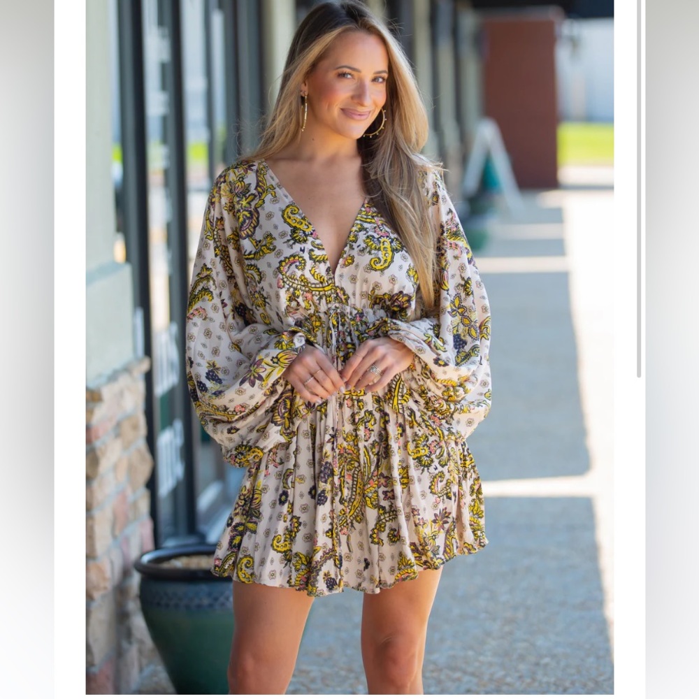 NWT FREE PEOPLE ARZEL PRINTED DRESS - TEA COMBO